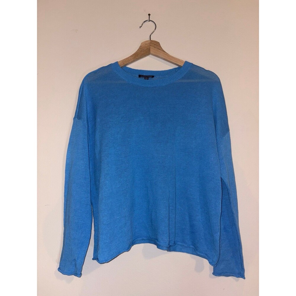 Eileen Fischer Blue Organic Linen+Cotton Sweater - Size X-Small